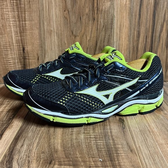 Mizuno Wave Enigma 5 Mens Running Shoes Black Yellow White Cushioned EUC Size 9 - Picture 2 of 7